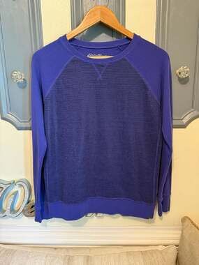 Eddie Bauer Legend Wash Women's Blue Striped Ribbed Raglan Pullover Sweater